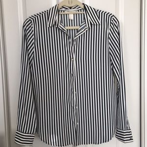 Black and White Stripped Button Down Blouse